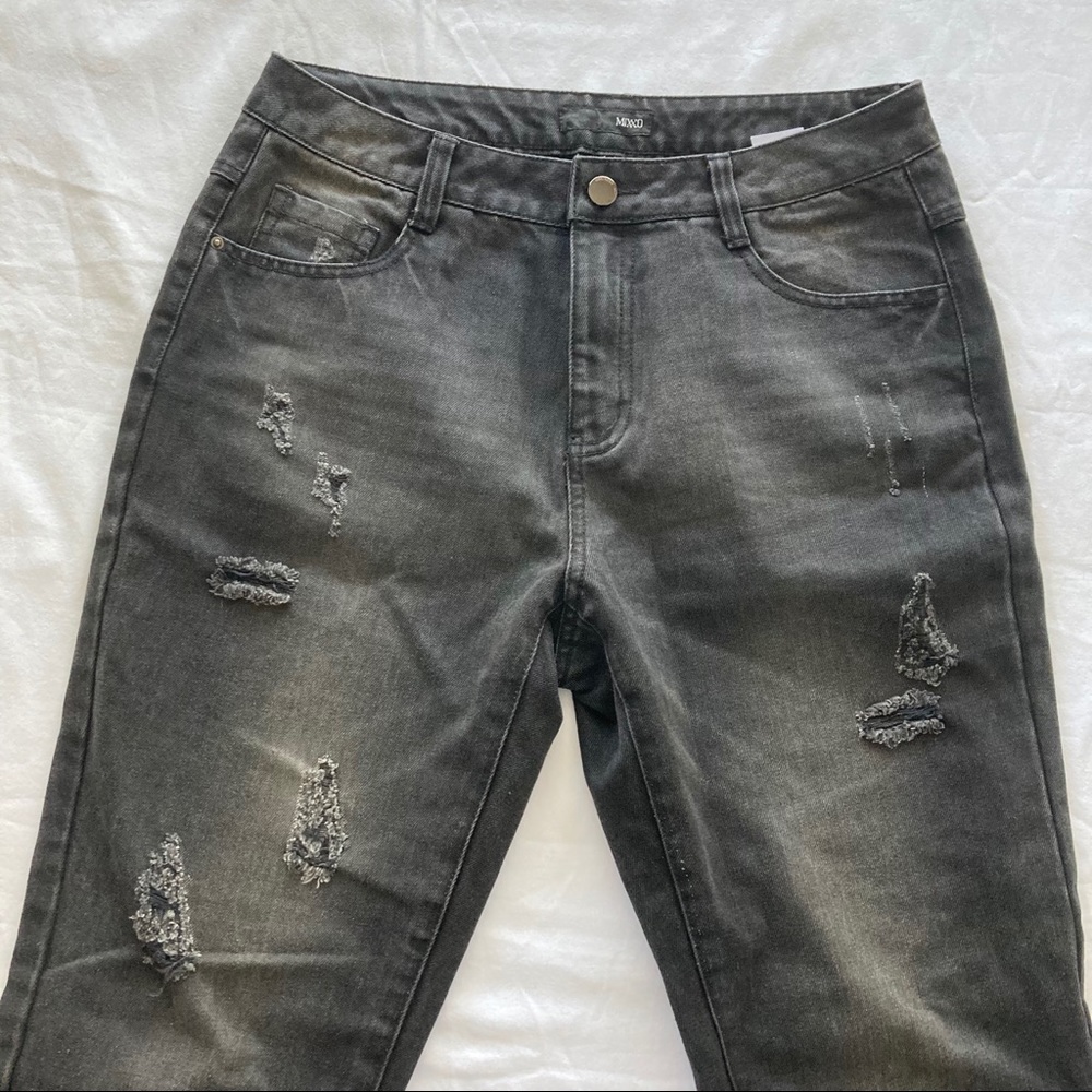 Mixxo Mom Jeans Black Distressed High Waist Korea